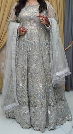 Stunning Maryam & Maria Formal Wedding Dress, Silver Greyish - 3 Piece