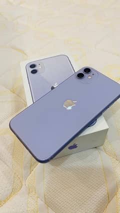 PTA approved dual sim Iphone 11 64 gb with box purple