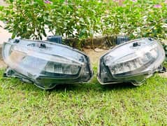 Honda Civic X Headlights OEM Lights 2016-2021 + Front Splitter + Rod