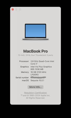 MacBook Pro 2019 13" i7 16GB 512GB Silver TouchBar 10/9.99 Condition