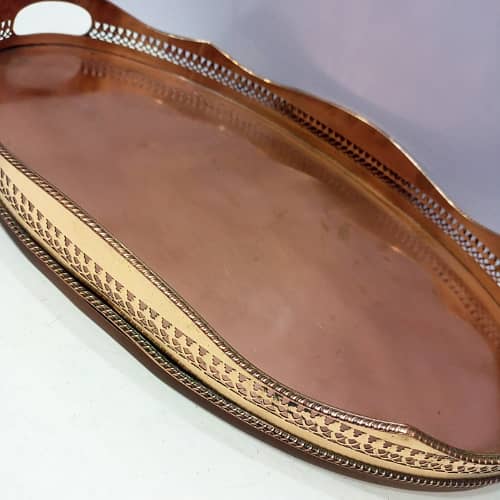 Antique Large Oval Tray with Intricate Engravings Perfect for Serving 2