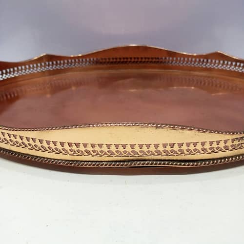 Antique Large Oval Tray with Intricate Engravings Perfect for Serving 3