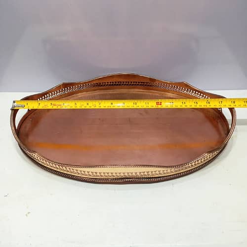 Antique Large Oval Tray with Intricate Engravings Perfect for Serving 4