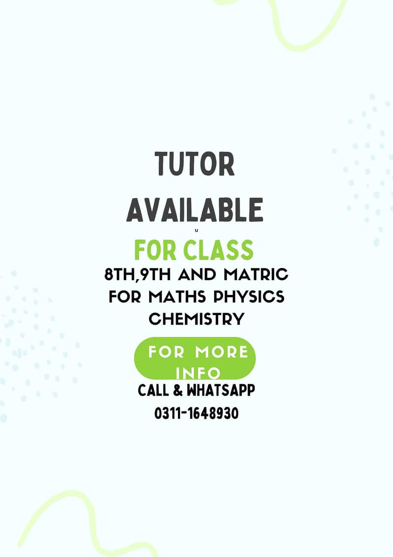 Tutor Available (03111648930) 0