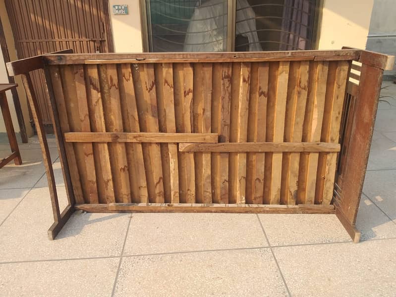 Two used single wooden beds with side tables 6