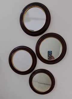 Stylish round  mirror with wooden frame