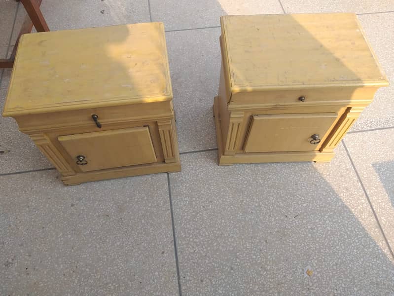 Two used single wooden beds with side tables 8