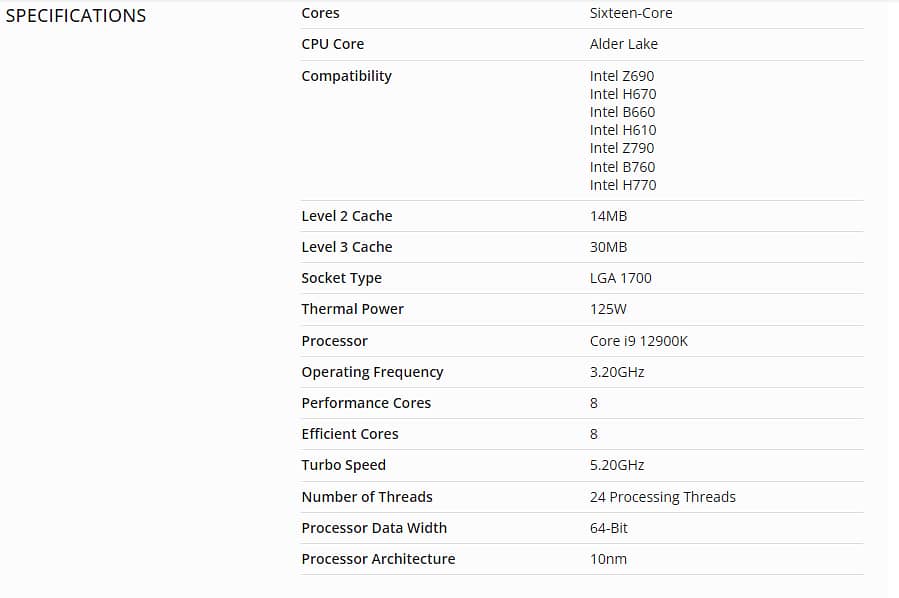 Intel Core i9-12900K Alder Lake 3.2GHz Sixteen-Core LGA 1700 5