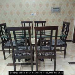 Six seater Dining Table | 6 Chair | Solid Wood | Glass Top | Furniture