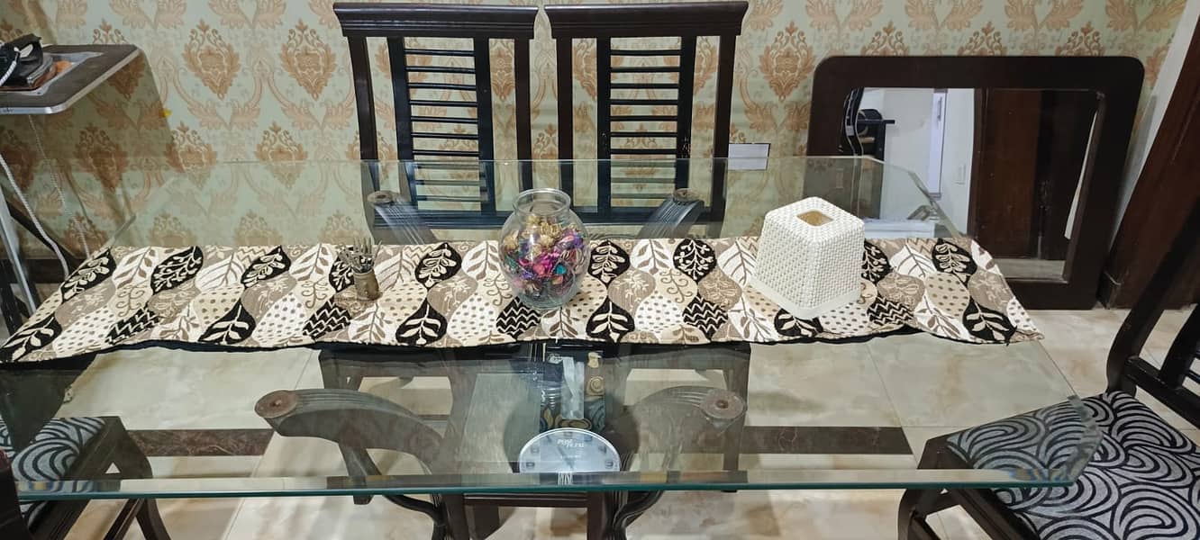 Six seater Dining Table | 6 Chair | Solid Wood | Glass Top | Furniture 3