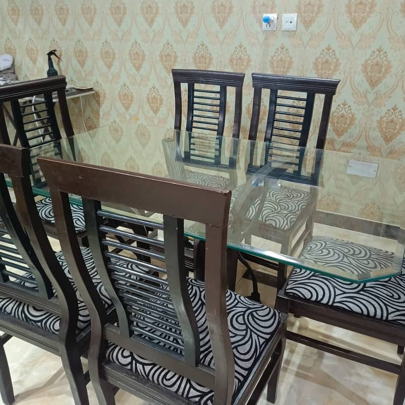 Six seater Dining Table | 6 Chair | Solid Wood | Glass Top | Furniture 6