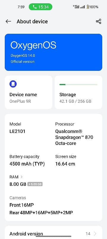 oneplus 9R 5G  8/256 0