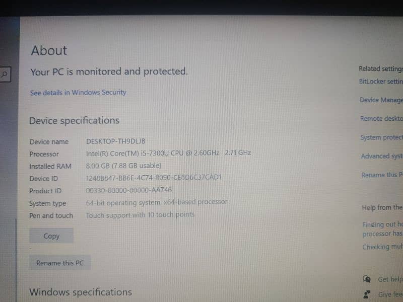 HP i5-7300 CPU desktop -TH9DLJB 8