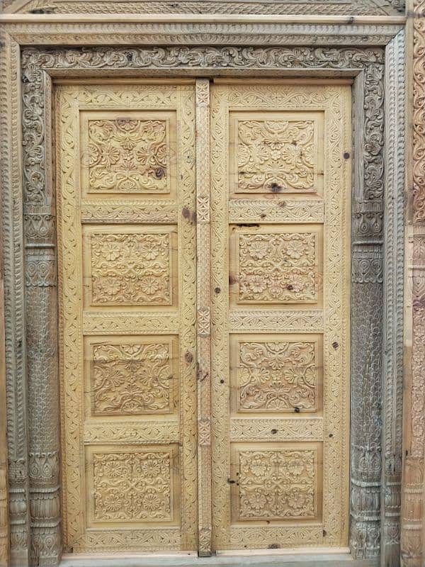 main itnrance solid wooden door & two windows in antique old design 2