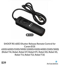 SHOOT RS-60E3 Shutter Release Remote Control for Canon EOS  D Series