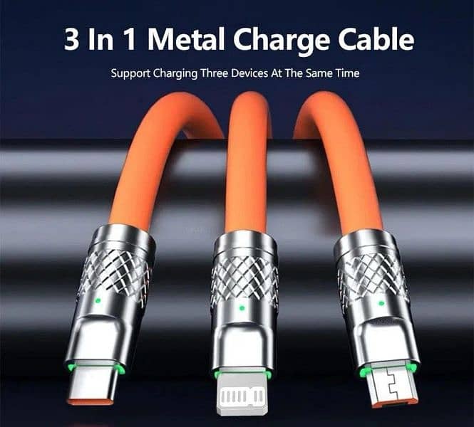 3 in 1 Mobile Charging Cable Orange 2