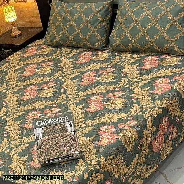 3 Pcs Cotton Salonica Printed Double Bedsheet 1