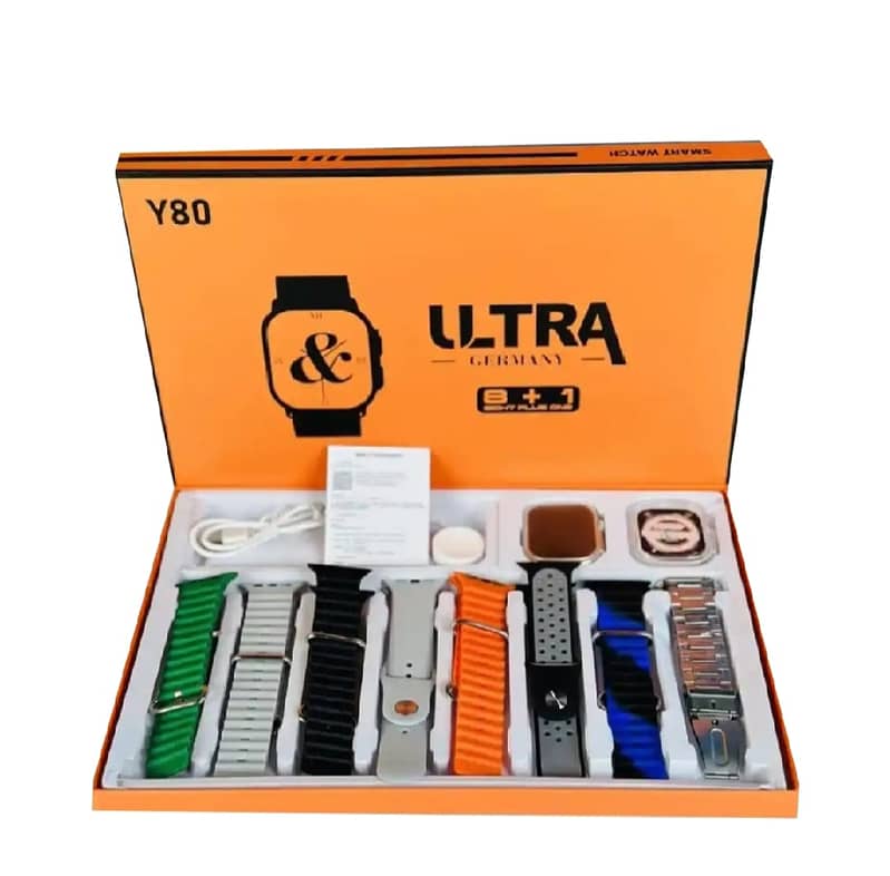 Y80 ULTRA, 8 IN1 SMART WATCH , WITH 8 STRAPS & Protective Case 1