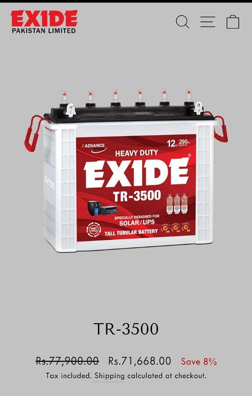 Exide Tall Tumbler Batteries TR-3500, 290AH Used 1