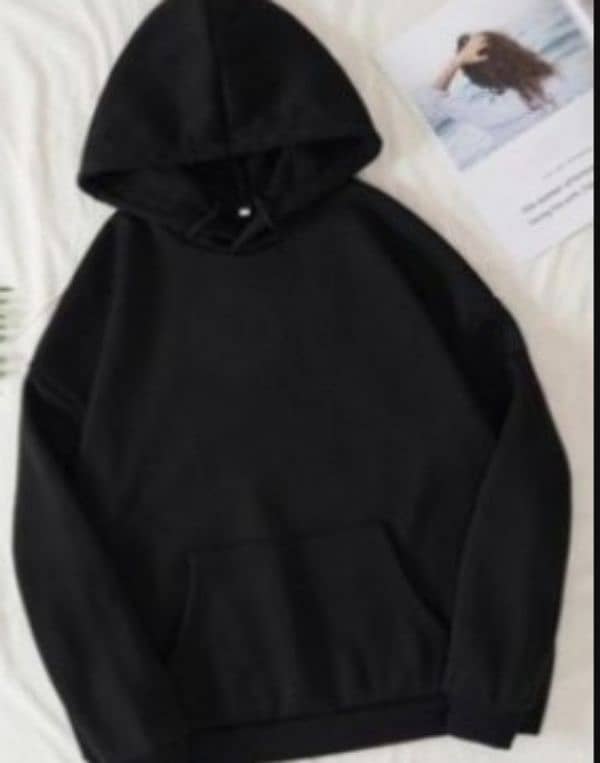 Mens Stitched Plain Fleece hoodie, Black 1