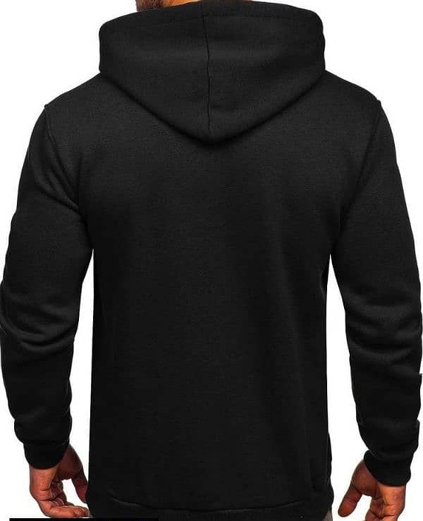 Mens Stitched Plain Fleece hoodie, Black 3