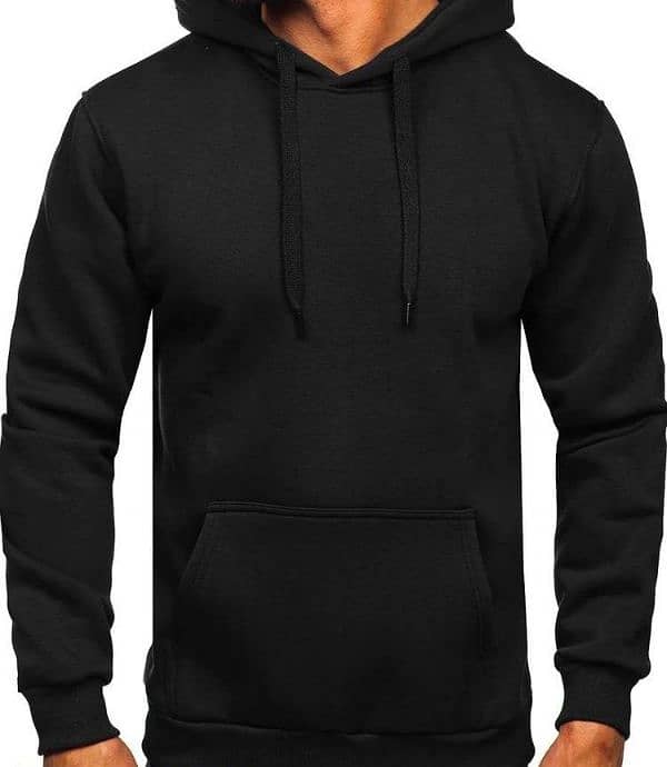 Mens Stitched Plain Fleece hoodie, Black 4