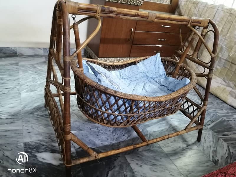 baby swing-jhoola cane wood perfect condition with blanket set 1