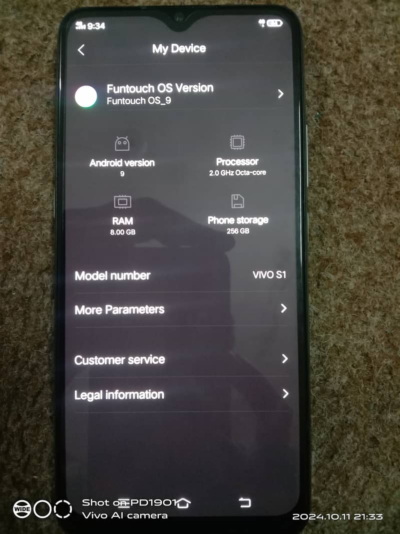 new vivo y s1 8/256 with box and charger 3