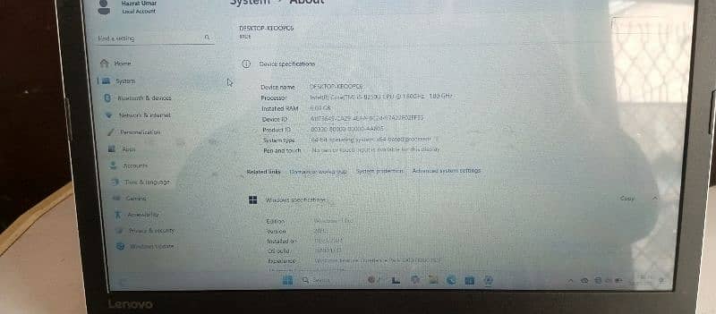 Lenovo core i5 8th generation 6gb ram and rom 250ssd 1