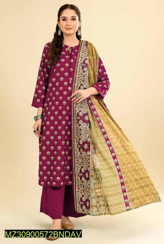 3 pcs women unstitched viscose printed suit 2