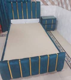 New Wooden Bed In velvet