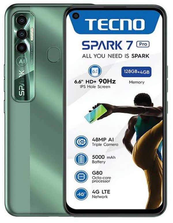 Tecno spark 7 pro 4/64 with box & Charger 1