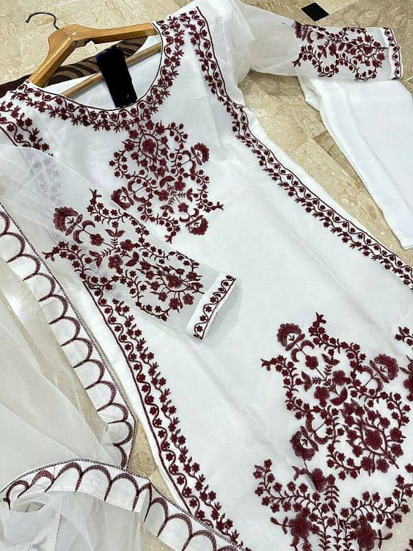 3pcs women stitched organza Embroidered suit 1