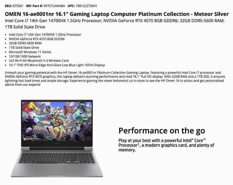 HP OMEN 16 Gaming Laptop i7 14th Gen RTX 4070 10