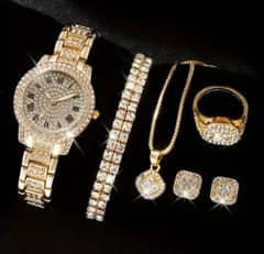 Women's Diamond Artificial Set _ Roman Watch _ Gold