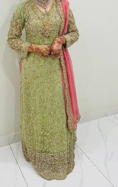 Green walima maxi with pink dupatta 0