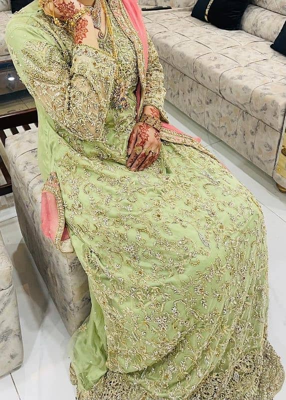 Green walima maxi with pink dupatta 2