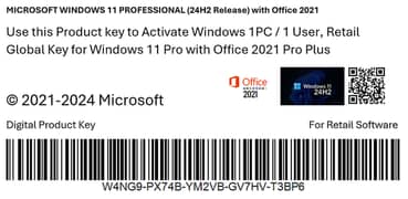 Windows 11 Pro with Office 2021, Genuine Activation Keys, Rs. 1500