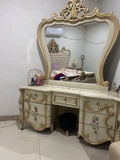 bed plus side table plus dressing table plus puffy