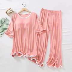 2 pcs women's Stitched jersey plain sleepwear