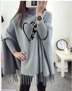 women polister heart printed ponho cape shawl