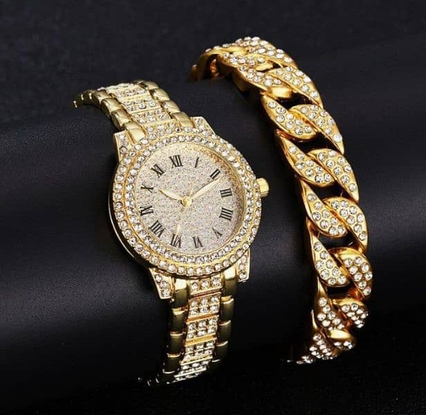 womens diamond artificial set_ Roman watch Gol 0