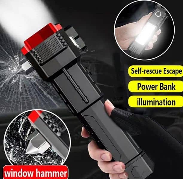 USB Charging LED Flashlight with Safety Hammer 3