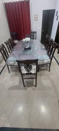 Dining table / 8 seater dining/chinoti Wooden dining /top glass dinin