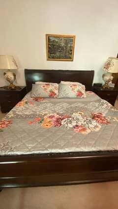 wooden bed set with dressing table