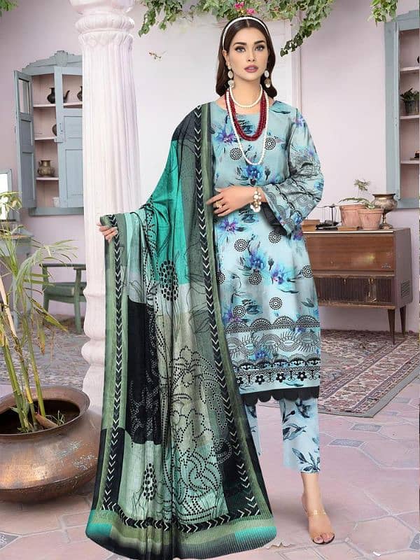 3 pcs Women's Unstitched embroidered and printed lawn• 2