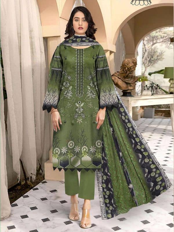 3 pcs Women's Unstitched embroidered and printed lawn• 3