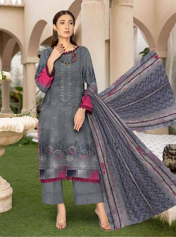 3 pcs Women's Unstitched embroidered and printed lawn• 5