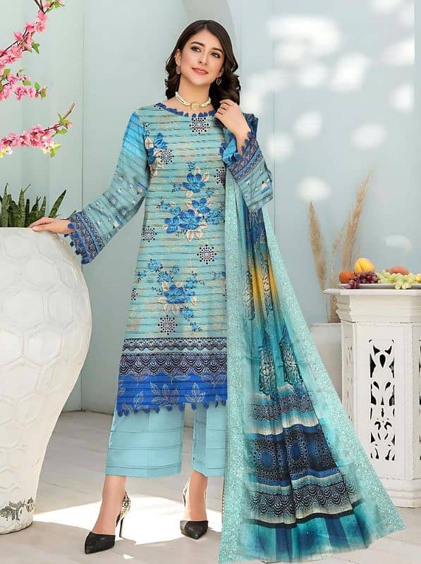 3 pcs Women's Unstitched embroidered and printed lawn• 6