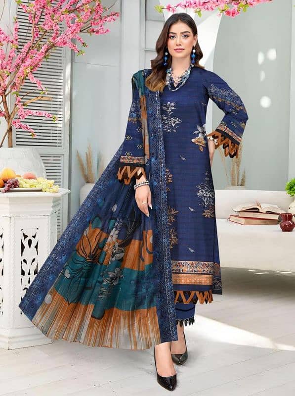 3 pcs Women's Unstitched embroidered and printed lawn• 7